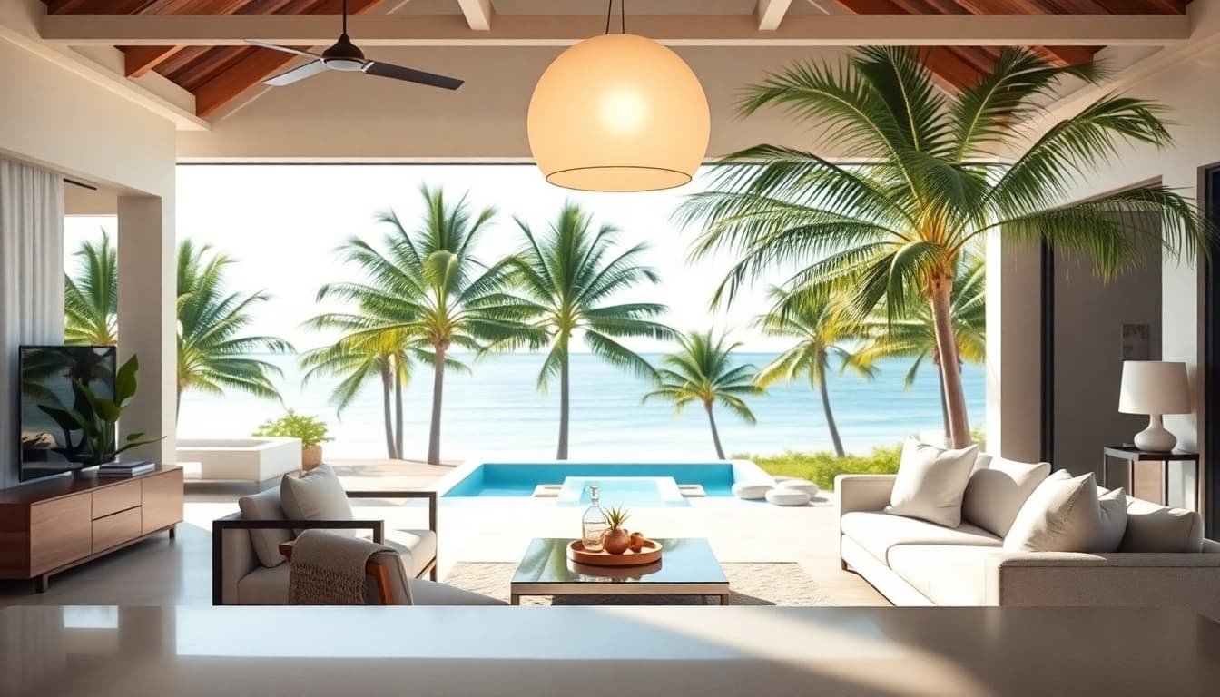 Illuminate your space with island light showcasing a serene beachfront atmosphere.