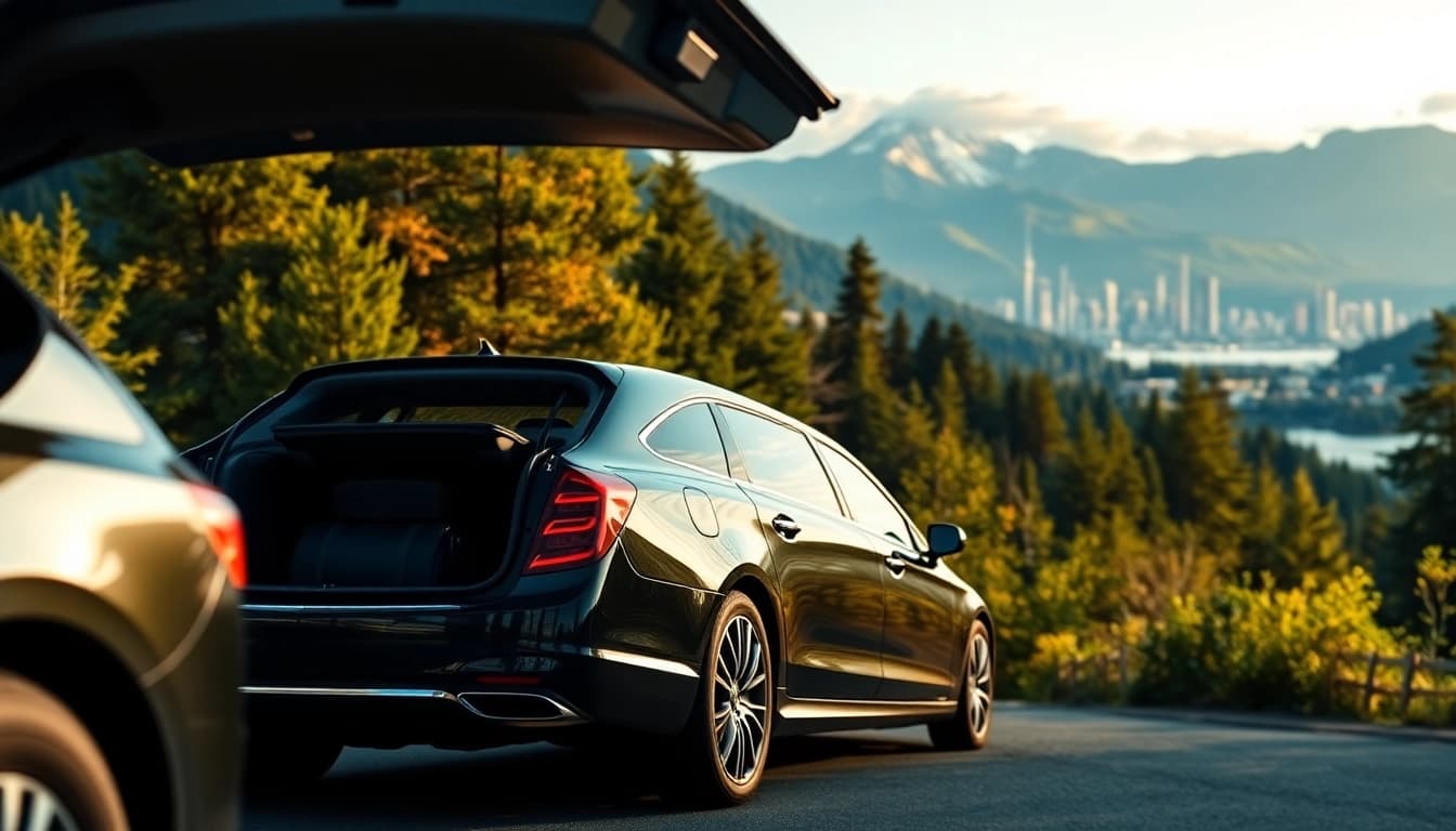 Experience a luxury seattle to vancouver limo journey through scenic landscapes and a stylish vehicle.