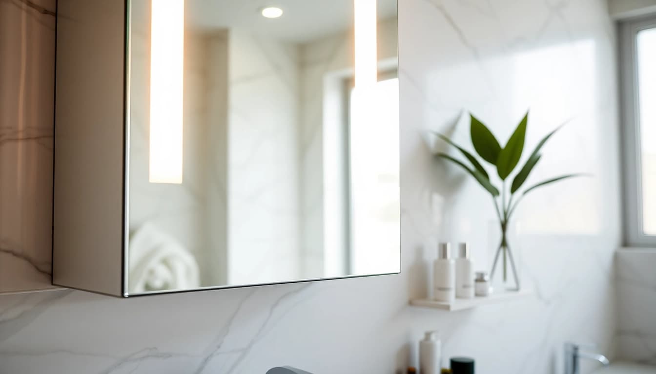 Spiegelschrank mit LED Beleuchtung verbessert das Badezimmer mit modernem Design.