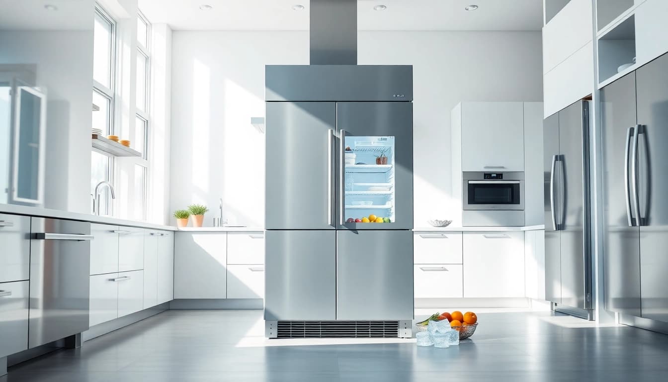 Freezer unit showcased in a bright kitchen, designed for efficiency and style.