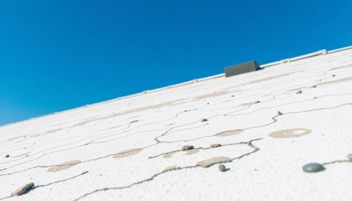 Identifying spray foam roof problems like cracks and bubbles in a detailed inspection.