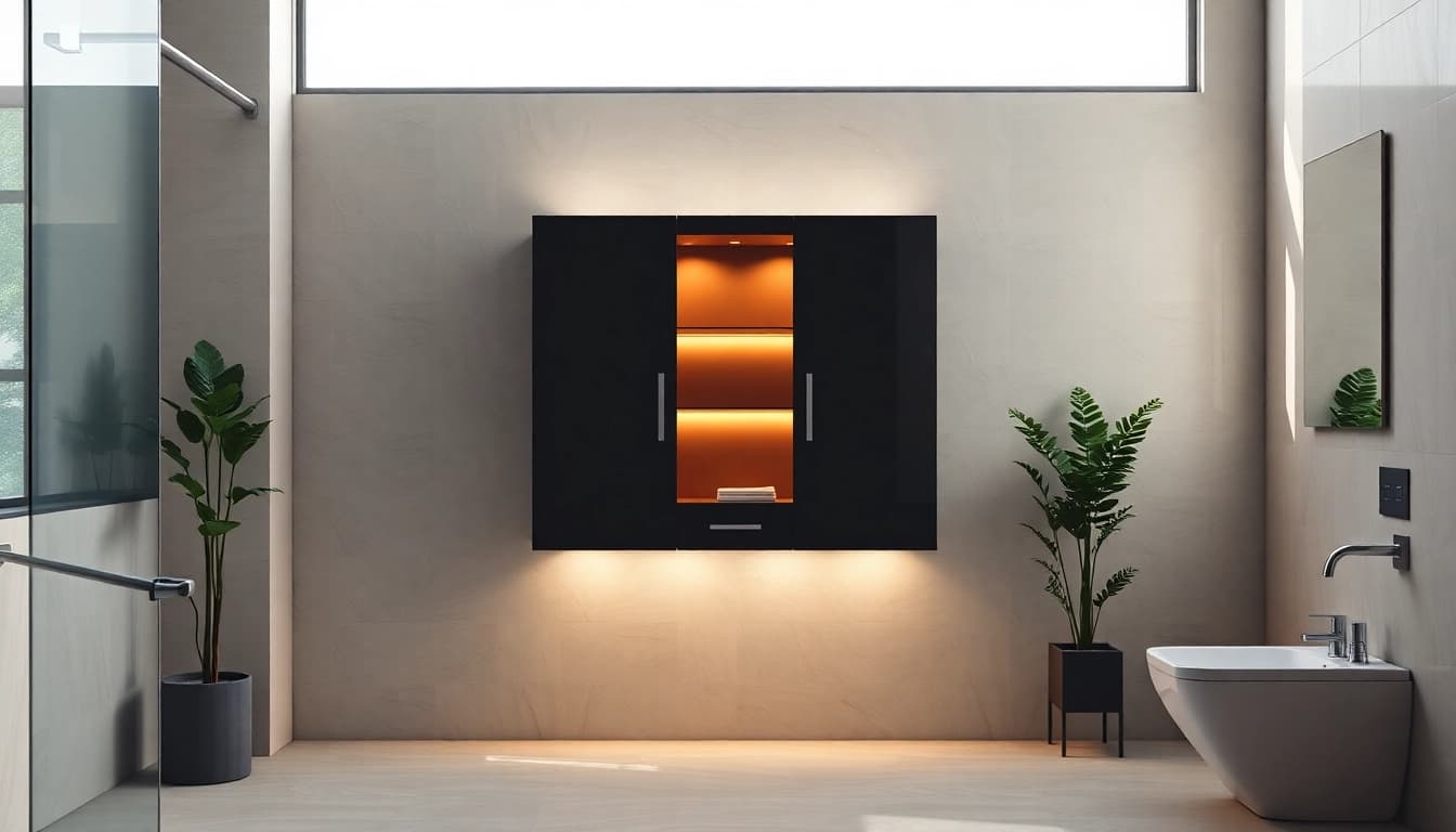 Besonderer sonni Spiegelschrank mit modernem Design und LED-Beleuchtung im Bad.