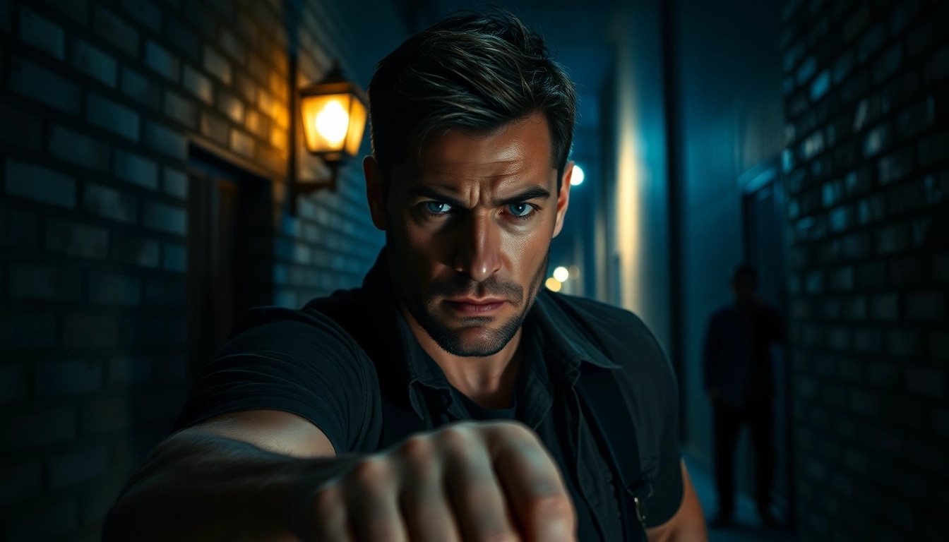 View a thrilling protagonist in a dark alley, embodying the essence of Similar to reacher series.