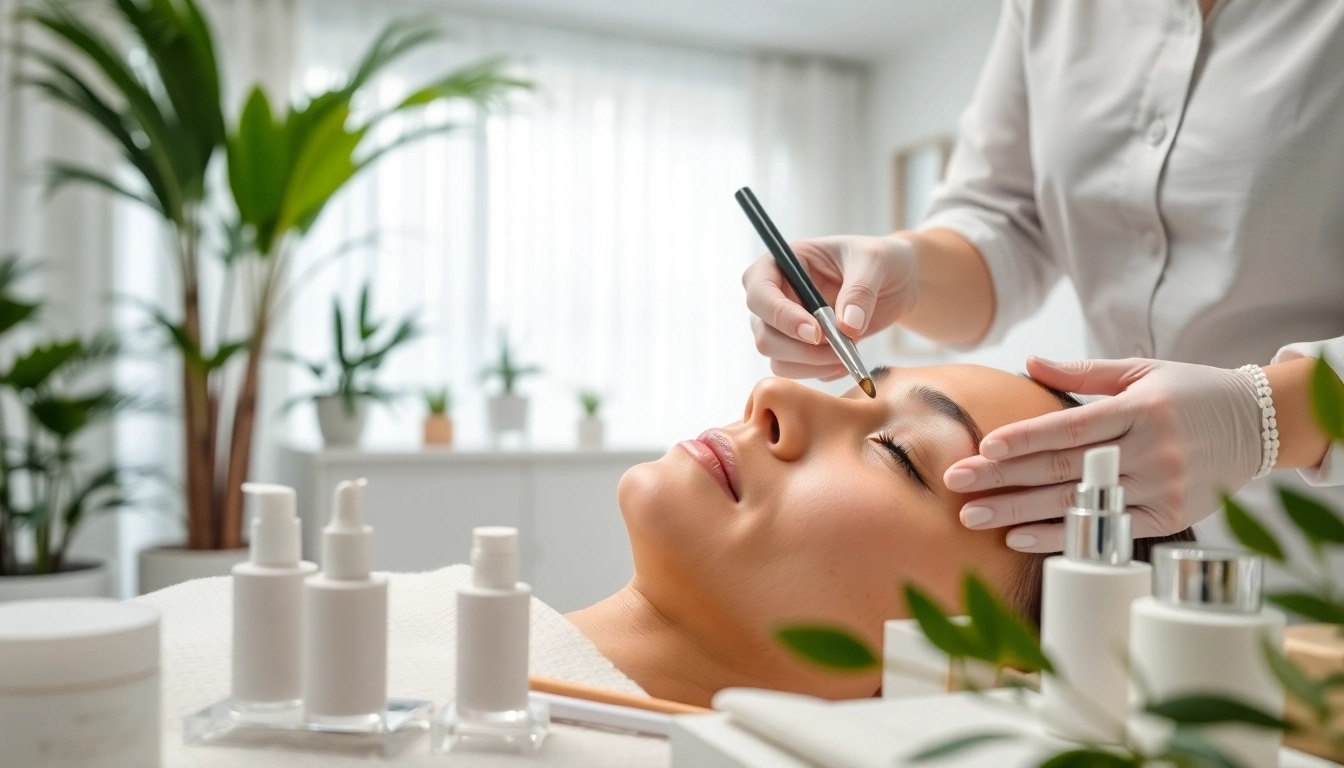 Aesthetic treatments being applied in a serene clinic, showcasing professional techniques and calm ambiance.