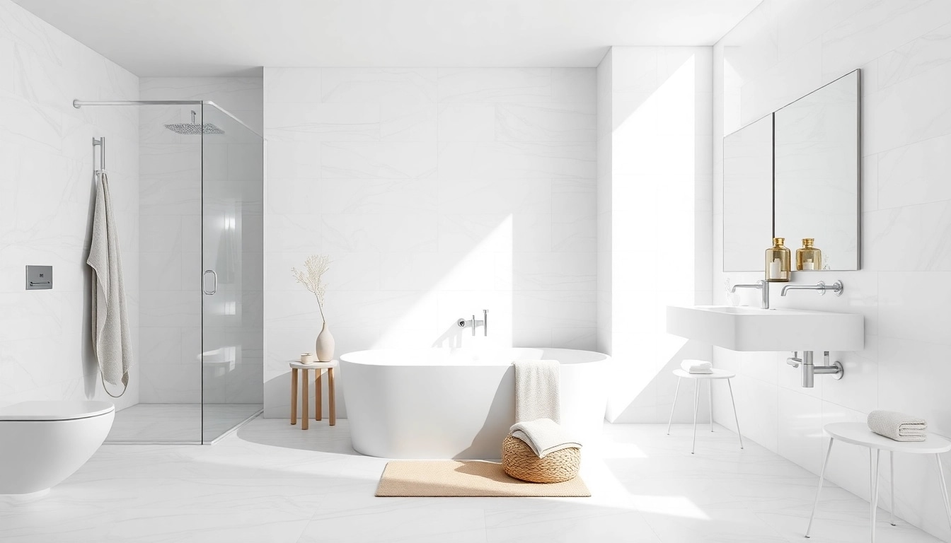 Admire the sleek design of a douche à l'italienne with minimalist elegance and bright lighting.