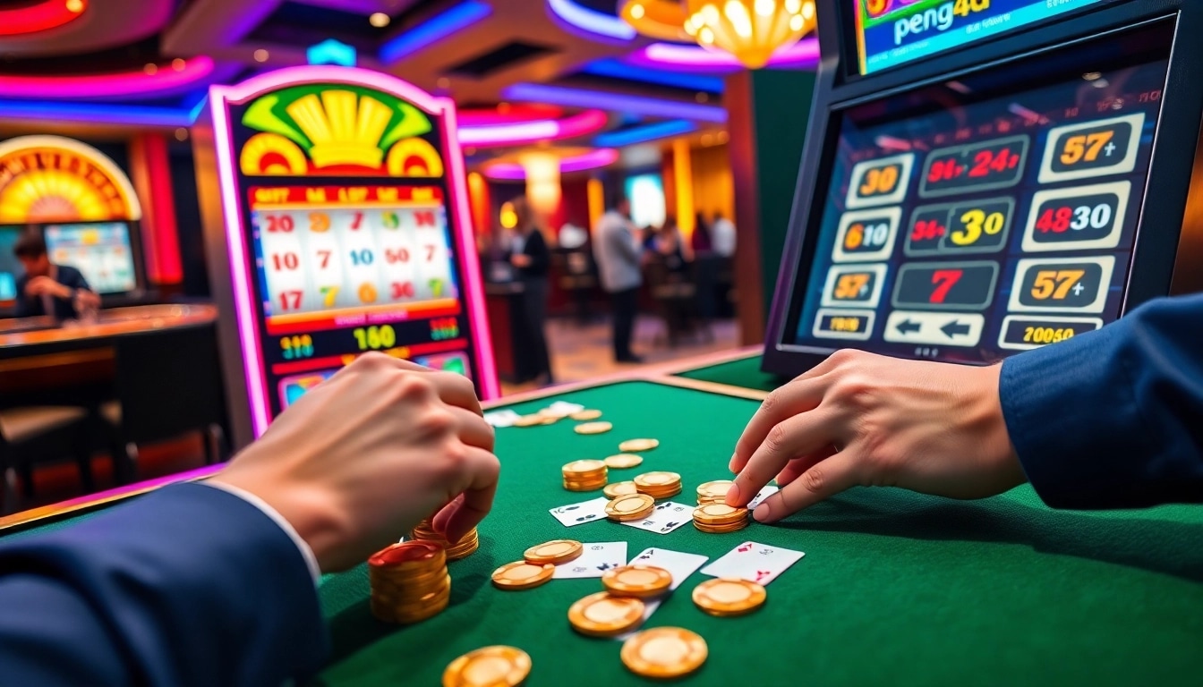 Experience exhilarating gameplay at the pen4d slot machine surrounded by vibrant casino elements.