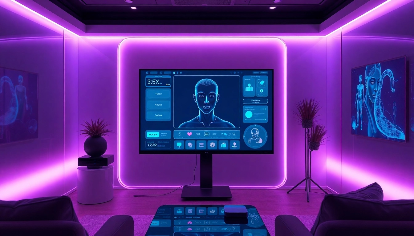 AI sex chatbot interface in a modern adult entertainment studio