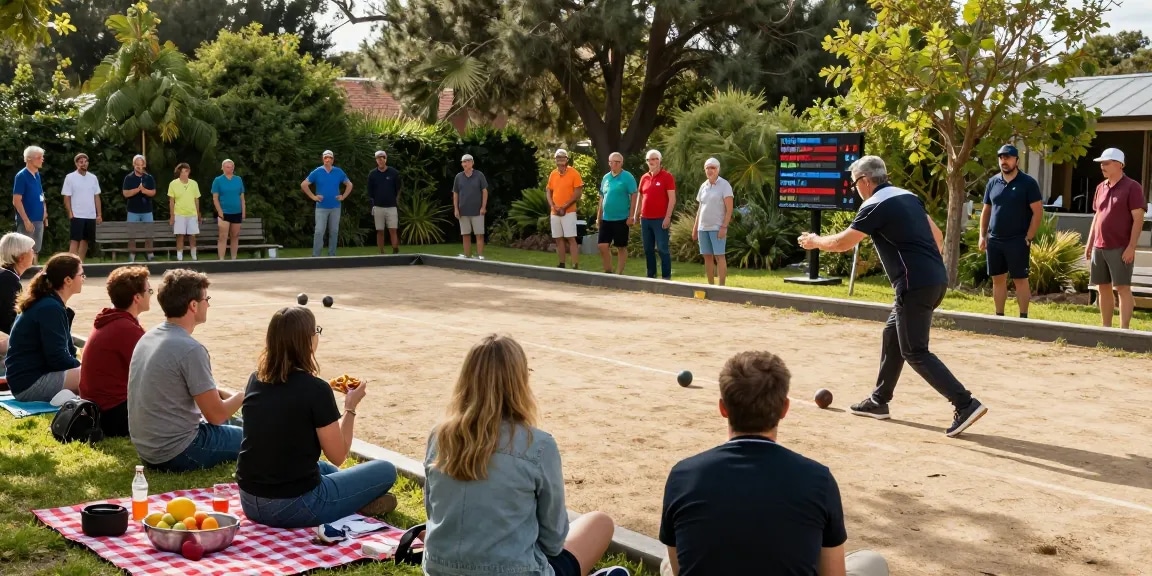 Permainan petanque komunitas di lapangan FOPI Kota Banjarbaru, fopikotabanjarba.org, dengan pemain yang antusias dan suasana ceria.