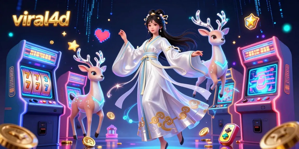 Engage in thrilling gameplay at viral4d with stunning visuals of a casino scene filled with vibrant slot elements and dynamic characters.