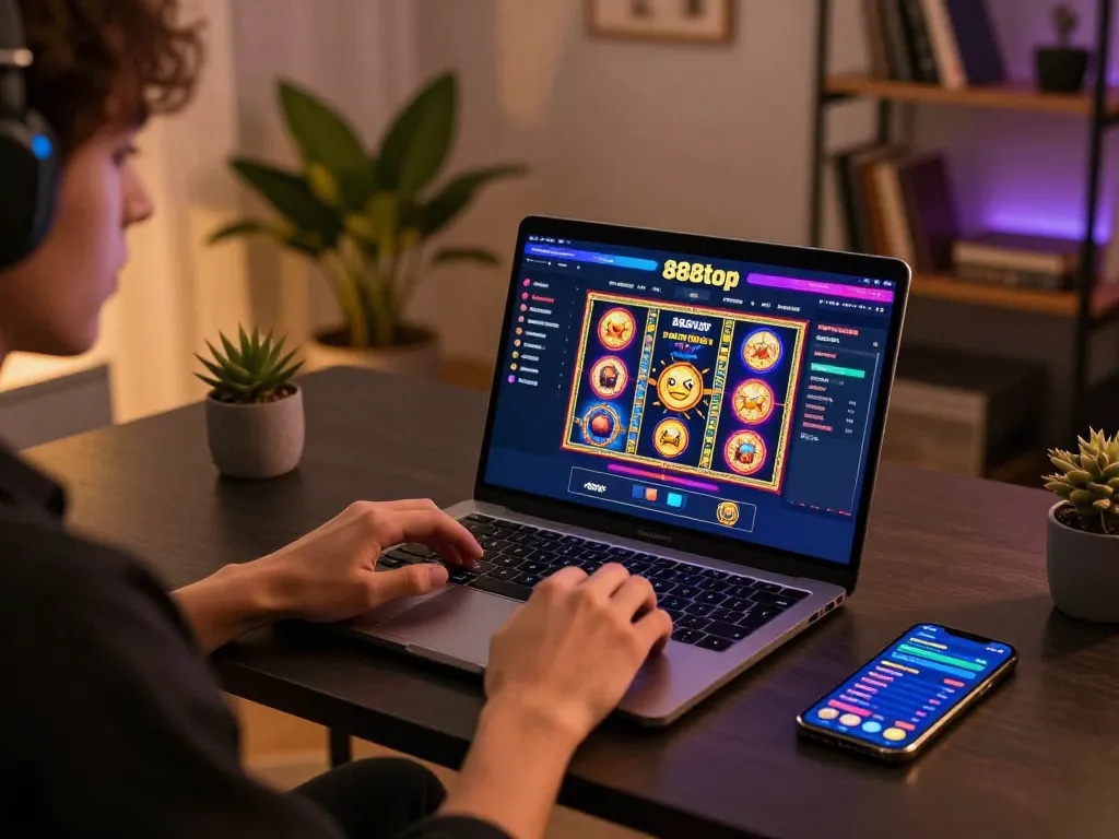Person engaging in an exciting gaming session on 888top, showcasing the vibrant online casino experience.
