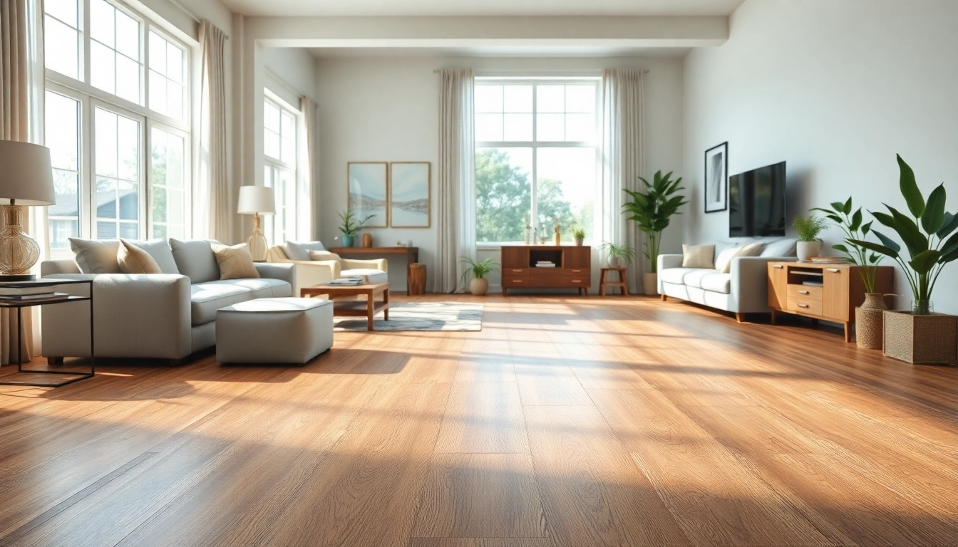 Explore stunning walnut waterproof vinyl flooring near me in a beautifully decorated living room setting.