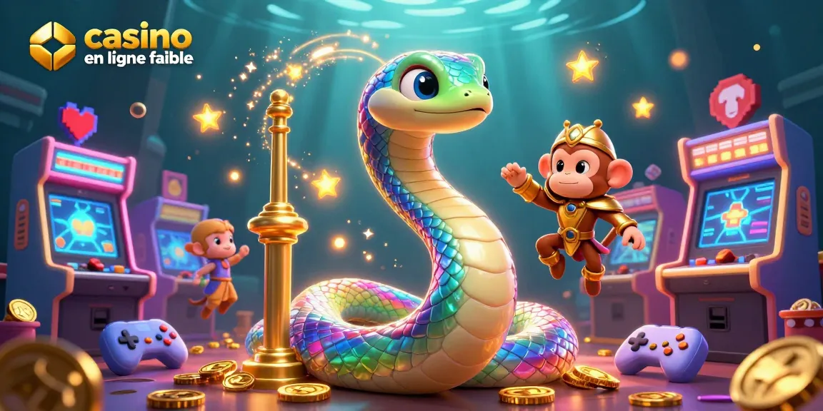 Jouez sur un casino en ligne fiable avec des machines colorées et un serpent arc-en-ciel surprenant.