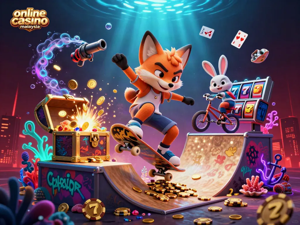 Experience the excitement of online casino Malaysia with vibrant characters and dynamic gaming elements.