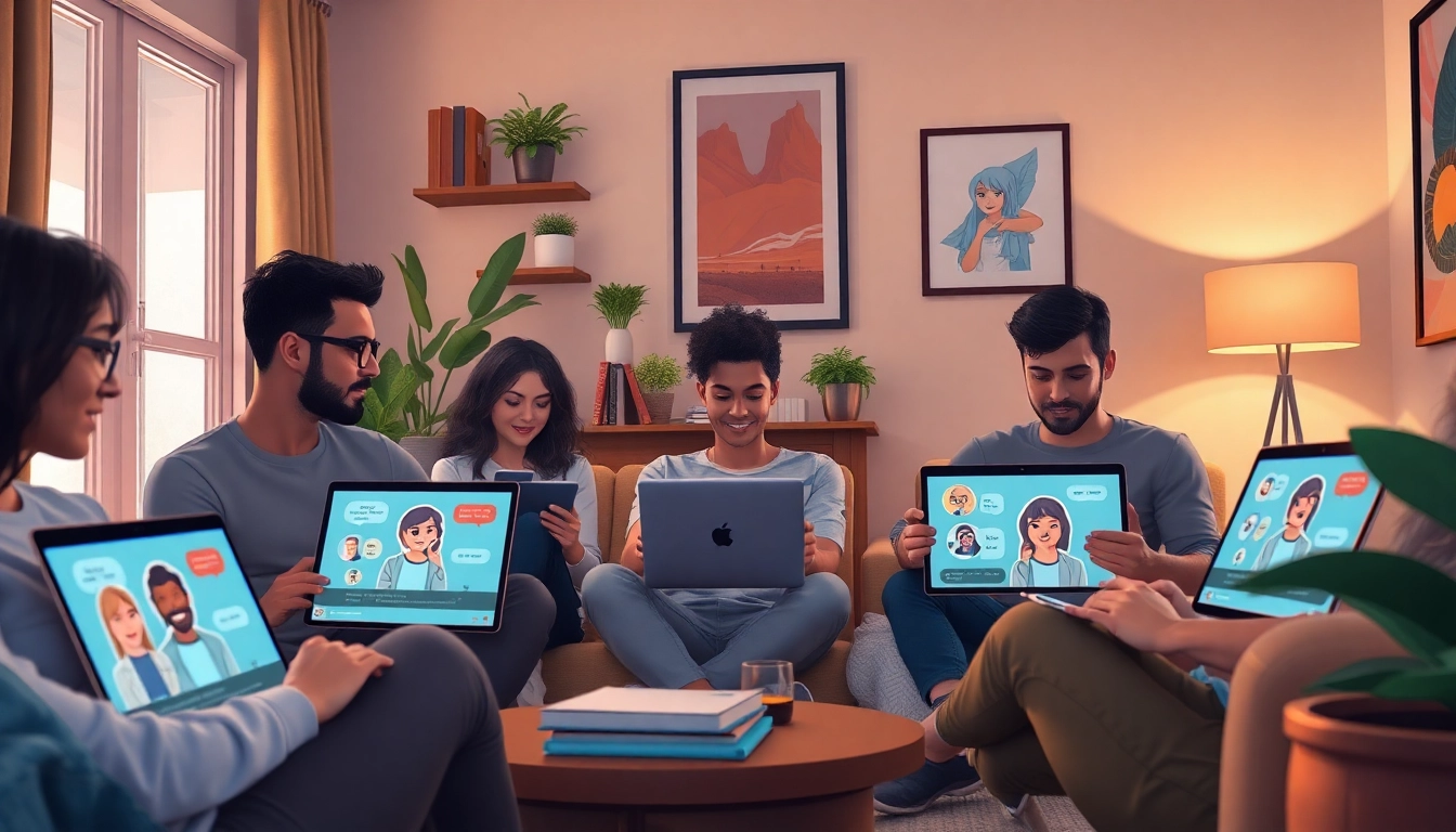 Engaging users interact with the best nsfw ai chatbots on modern devices in a cozy living room setting.