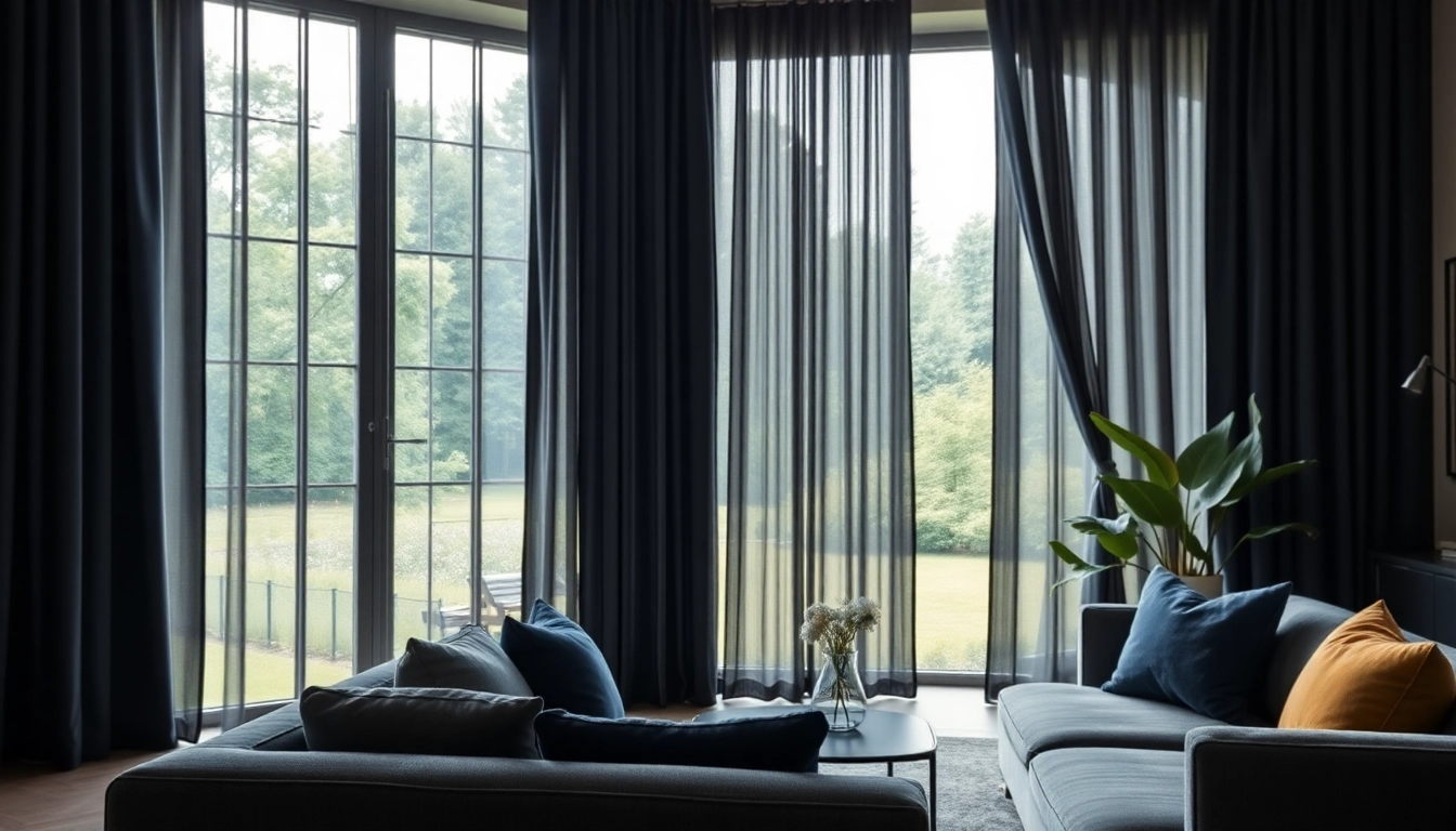 Verduisterende gordijnen in een moderne woonkamer creëren een serene sfeer.