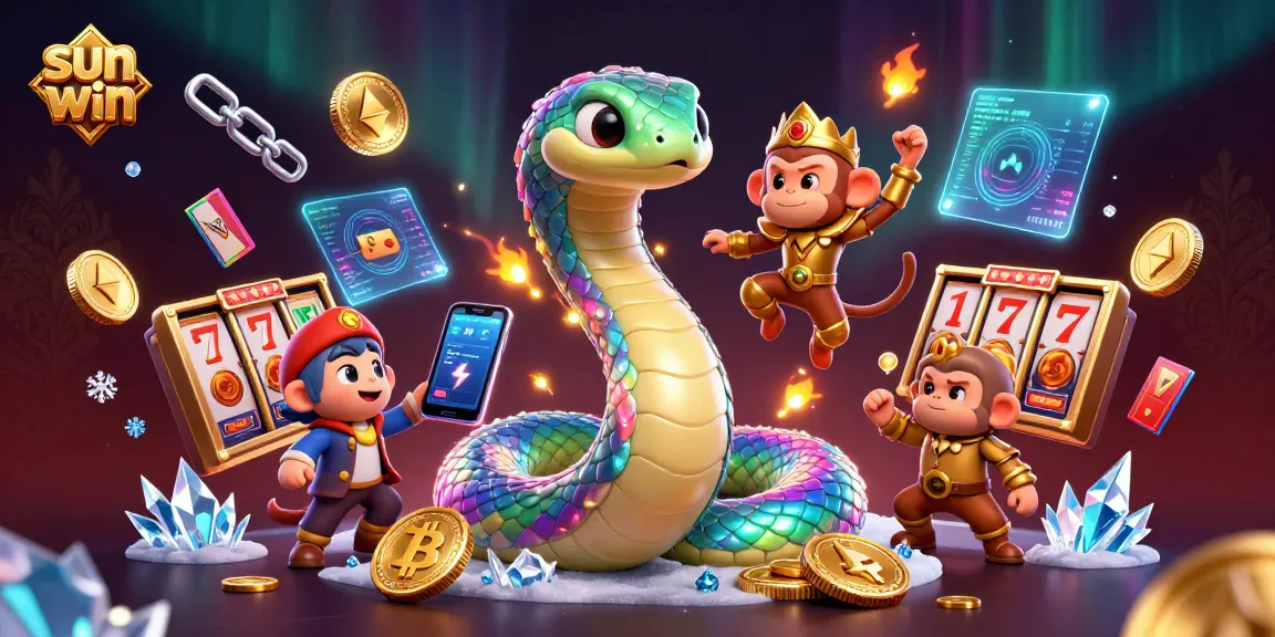 Spin to win with sun win's thrilling 3D casino illustration showcasing fun characters and exciting game elements.