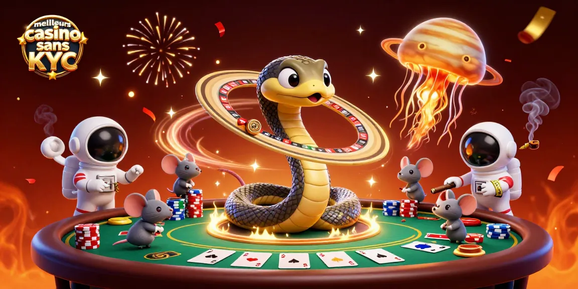 Plongez dans l'univers des meilleurs casinos sans KYC avec ce serpent Saturne, des souris astronautes et une méduse dorée.
