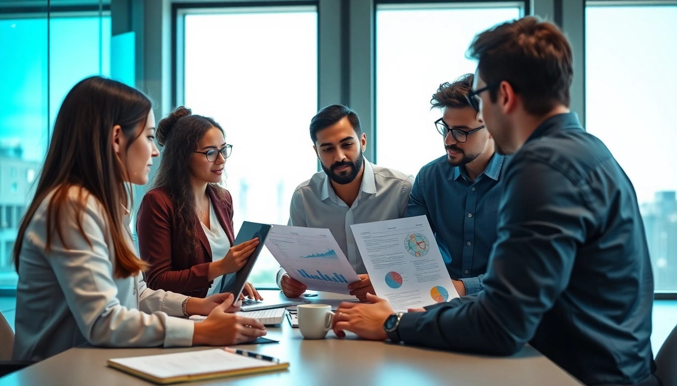 Visualizing Proposal Writing and Management in a collaborative office setting with engaged team members.
