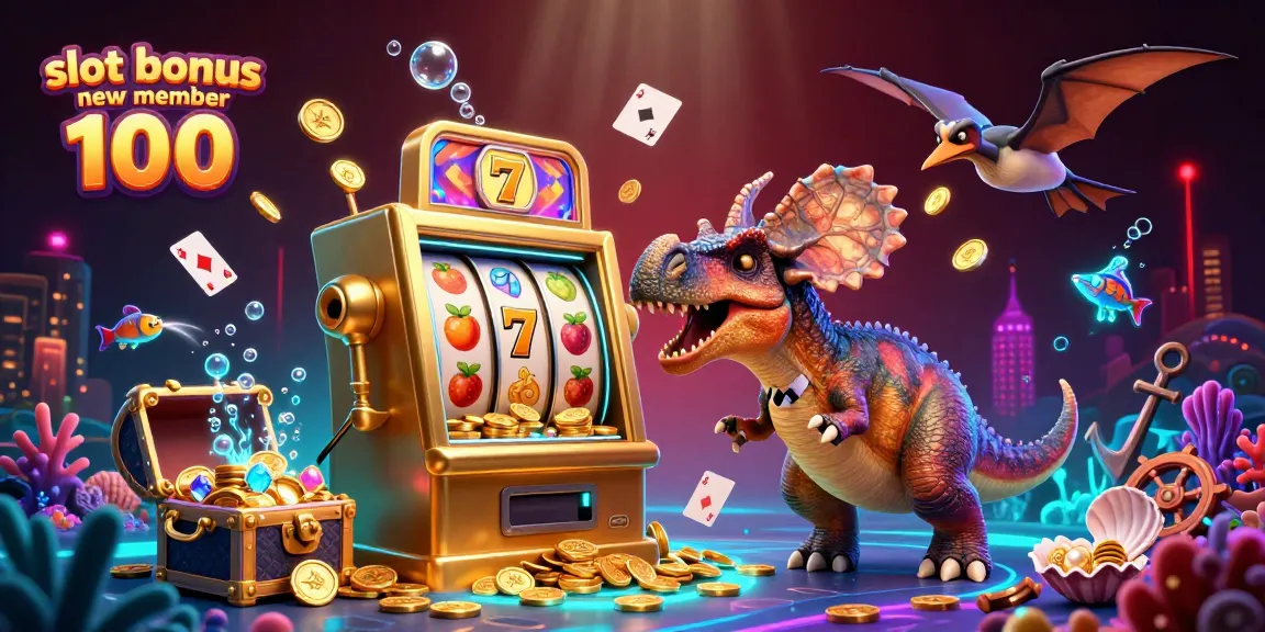 Experience the thrill of winning with slot bonus new member 100 in a dynamic casino scene filled with characters and vibrant gaming elements.