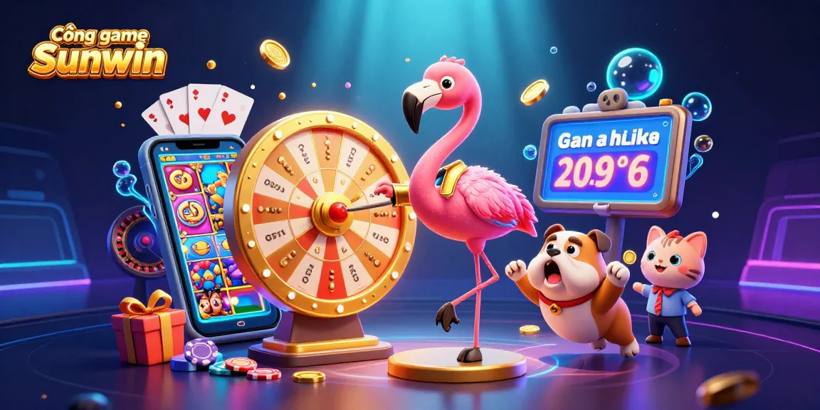Cổng game Sunwin showcases a vibrant game show atmosphere with 3D characters and dynamic gaming elements.