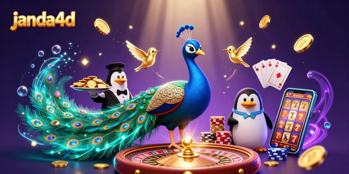 mainkan game seru di janda4d dengan simbol slot dan koin emas berterbangan di latar belakang