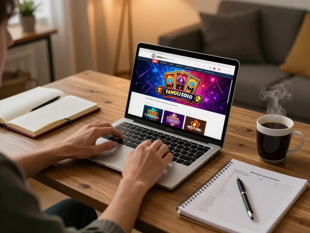Enjoying casino senza registrazione on a laptop, showcasing online gaming strategy and comfort.