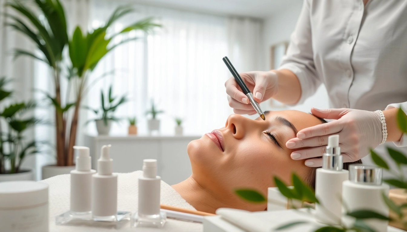Aesthetic treatments being applied in a serene clinic, showcasing professional techniques and calm ambiance.