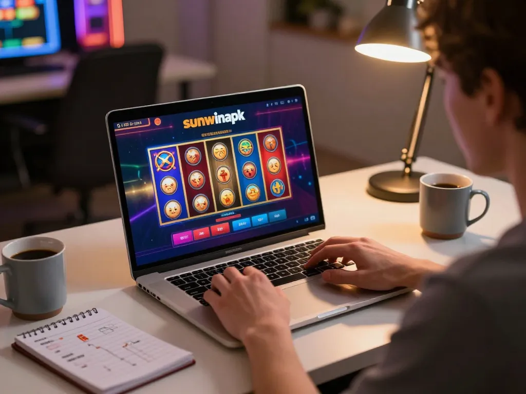 Engaged player interacting with sunwinapk casino interface on laptop during an online gaming session
