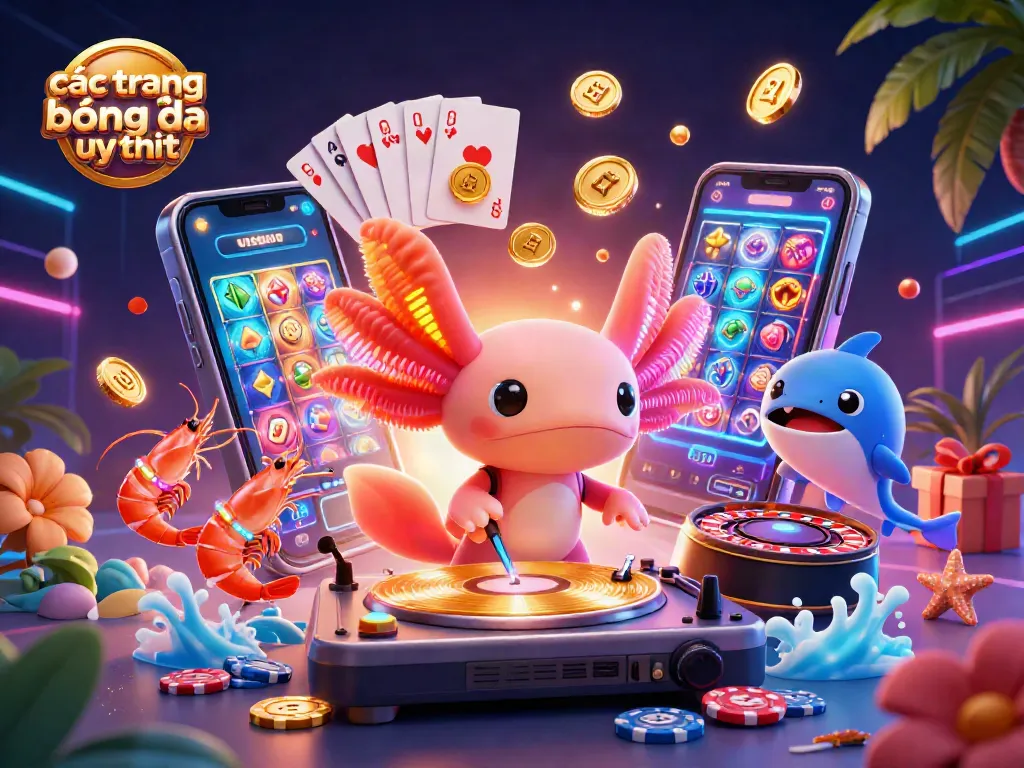 Các trang cá độ bóng đá uy tín trong một bức tranh sống động với DJ axolotl và bạn bè dưới đại dương.
