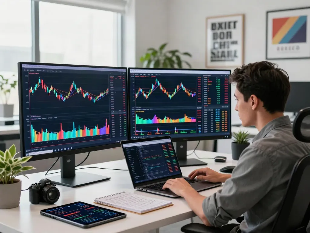 Focused trader using TradingView charts in a modern workspace.
