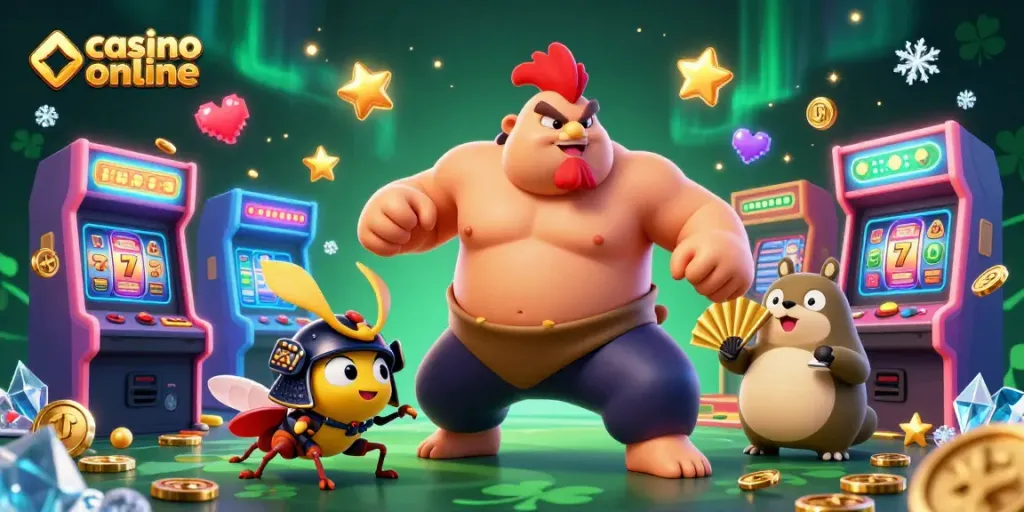 Juega en un casino online con diversión y premios en este ilustración 3D llena de energía.