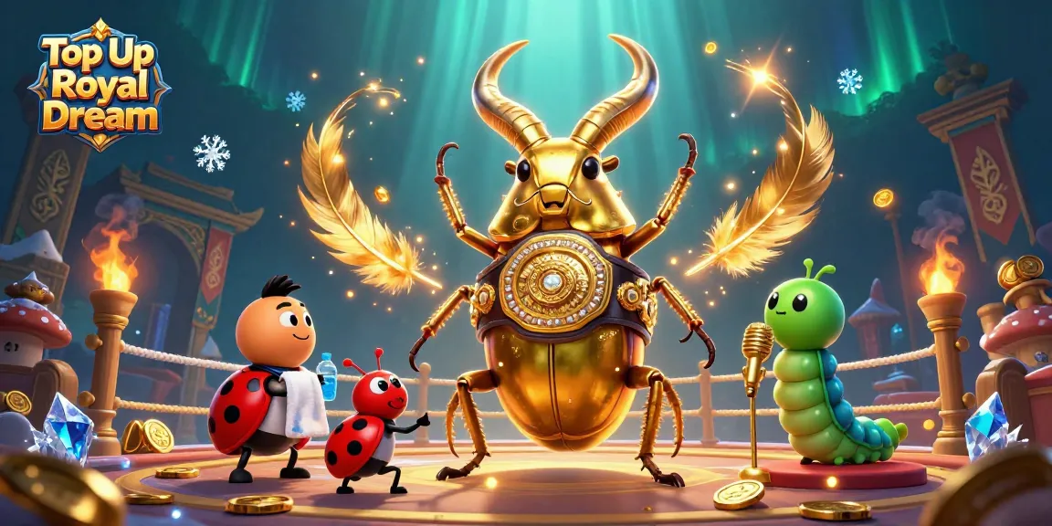 Top Up Royal Dream yang cepat dan aman, ilustrasi menarik dengan karakter unik dalam arena pertarungan.