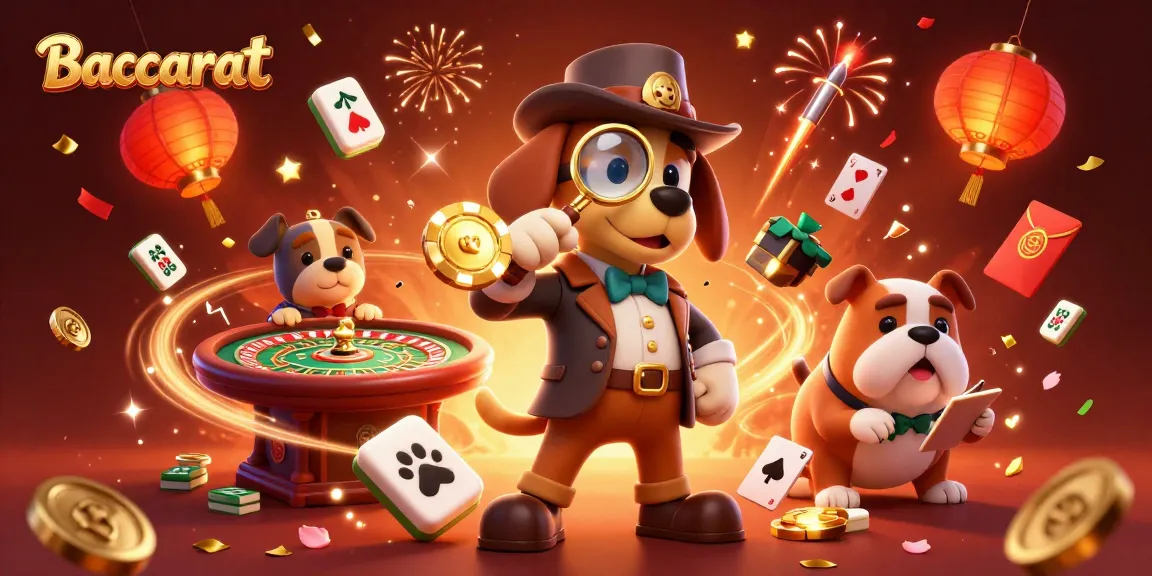Baccarat strategy and gameplay illustrated with engaged characters in a festive casino setting.