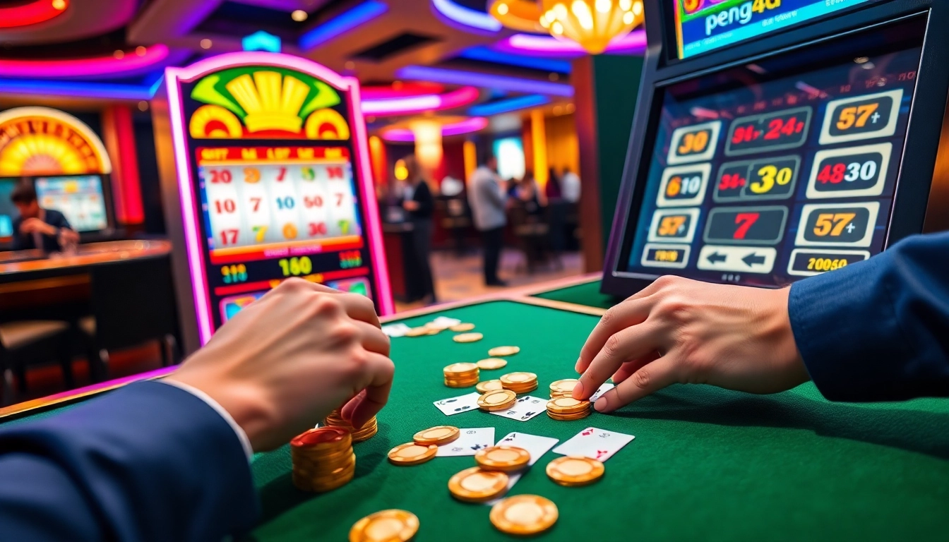 Experience exhilarating gameplay at the pen4d slot machine surrounded by vibrant casino elements.
