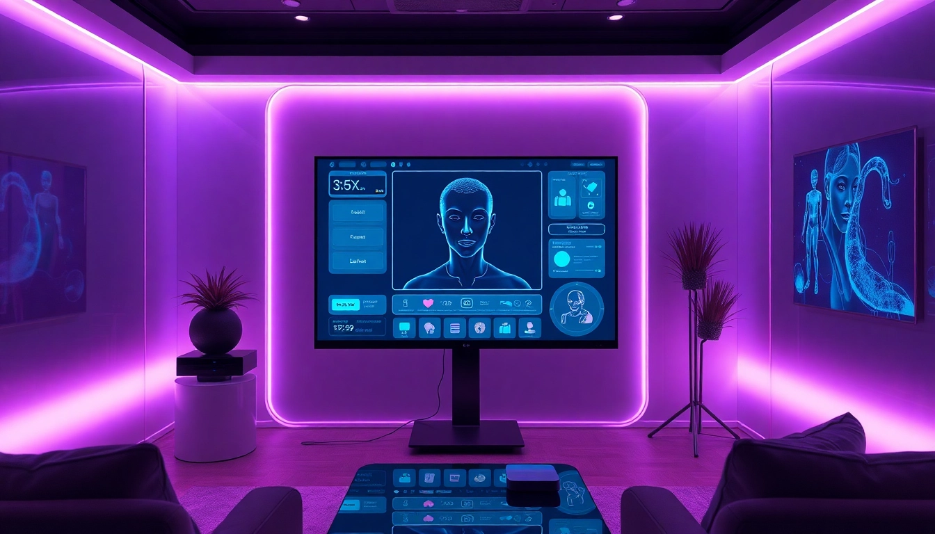 AI sex chatbot interface in a modern adult entertainment studio