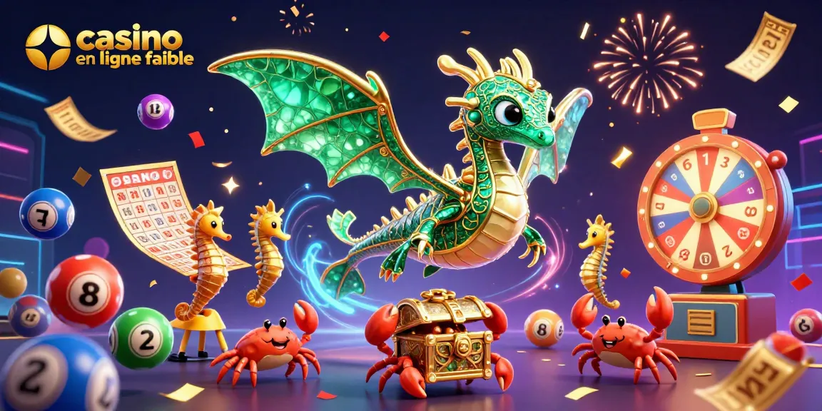 Découvrez les casinos en ligne fiables à travers une scène dynamique et colorée, où un dragon marin et une formation de hippocampes gardent des trésors.