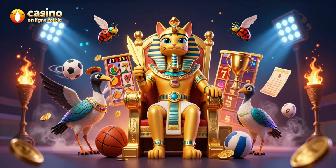 Illustration animée représentant un chat pharaon assis sur un trône, illustrant un monde de casino en ligne fiable.