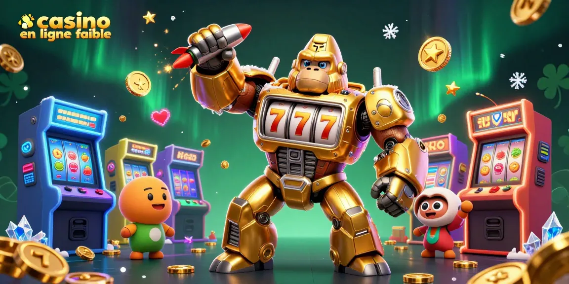 Illustration d'un gorille golden mech inspiré des machines à sous, symbolisant un casino en ligne fiable.