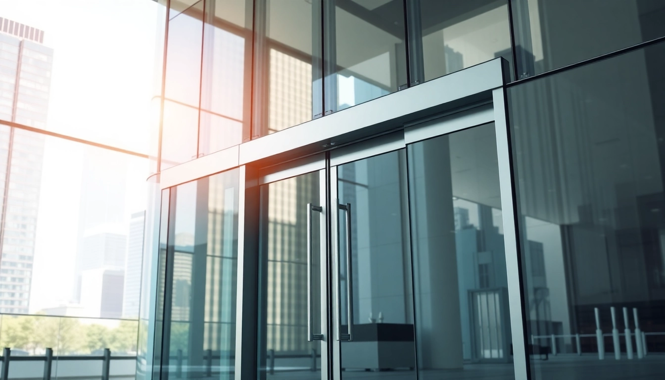 Showcasing Commercial Automatic Doors in a modern office building environment, highlighting accessibility.