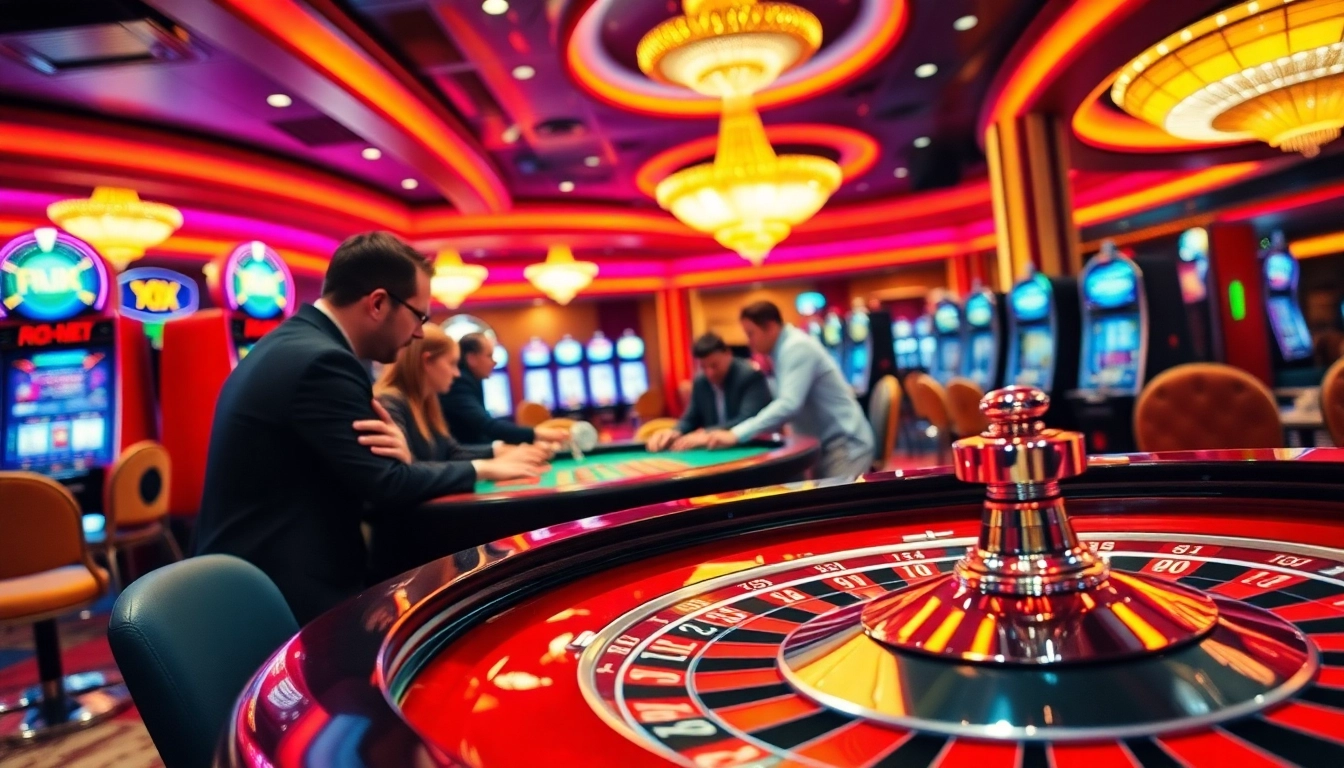 Neue casino bonus ohne einzahlung - Exciting atmosphere at a casino table with players and roulette.