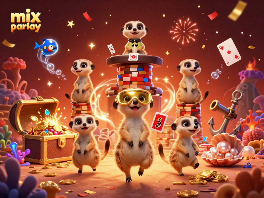 Experience the thrill of mix parlay in a vibrant, animated casino scene with meerkats.