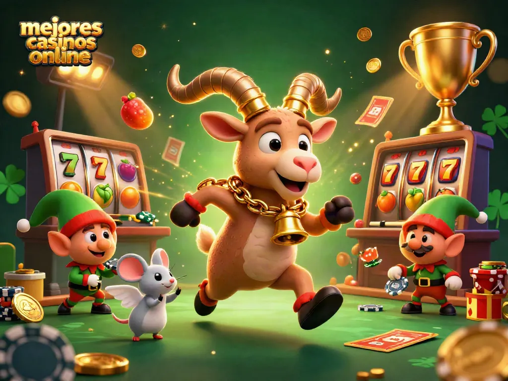 Explora los mejores casinos online con tragamonedas, jackpots y personajes en una escena vibrante.