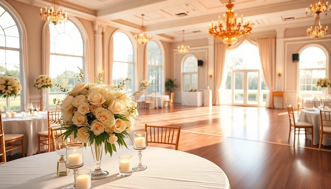 Stunning wedding event space Jacksonville featuring elegant decorations and natural lighting.