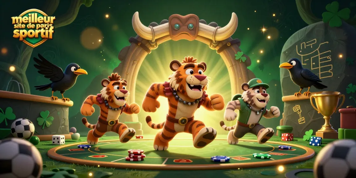 Meilleur site de paris sportif, homme des cavernes et tigre jouant dans un casino préhistorique.