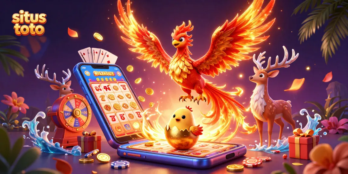 Play thrilling lottery games at situs toto with vibrant visuals, phoenixes, and dynamic casino elements.