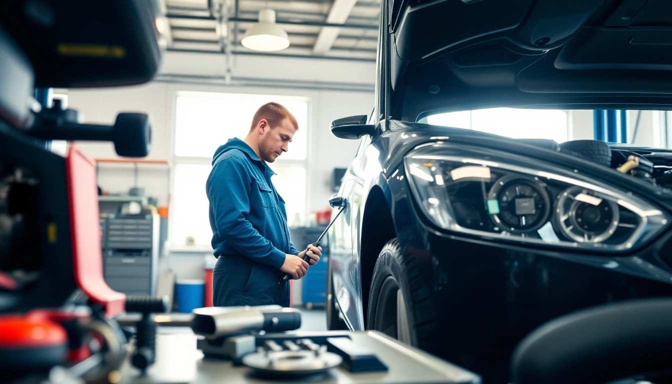 Mechanic examining a vehicle in a bright garage, emphasizing auto protection plan importance.