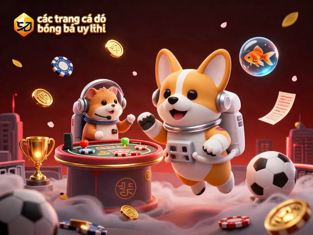 Các trang cá độ bóng đá uy tín đang trôi nổi trong không gian, cùng với những ký hiệu ánh sáng kỳ diệu và vật phẩm thể thao.