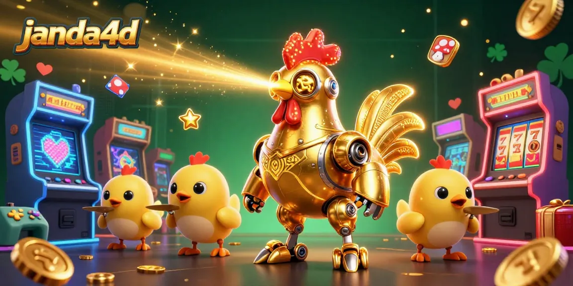 Janda4D menghadirkan permainan slot yang seru dengan desain karakter robot ayam emas.