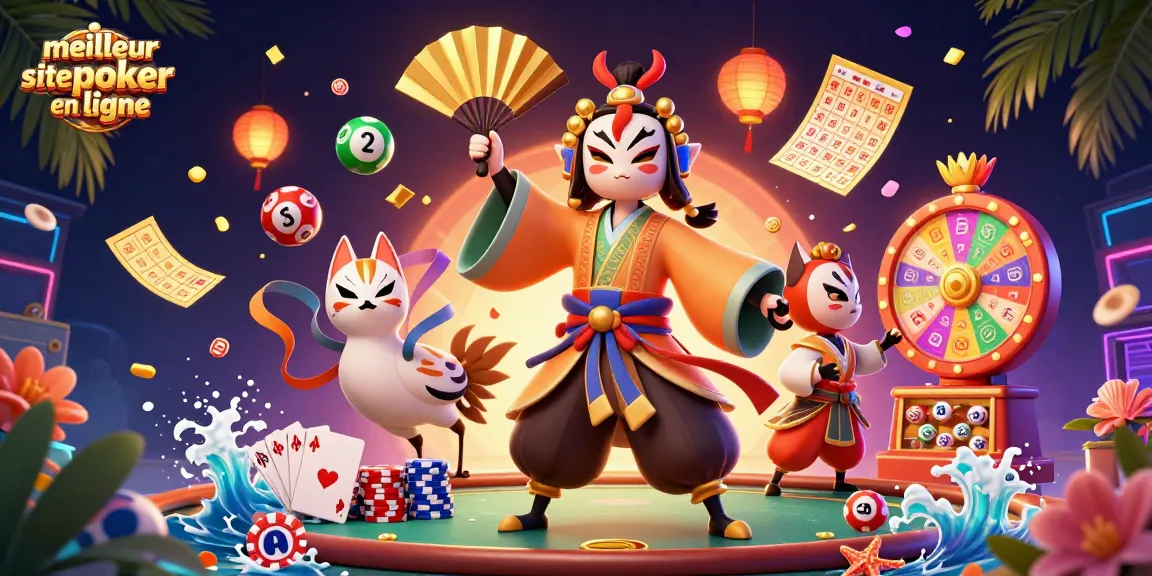 Visualisez le meilleur site de poker en ligne avec cette illustration dynamique de personnages de jeu.