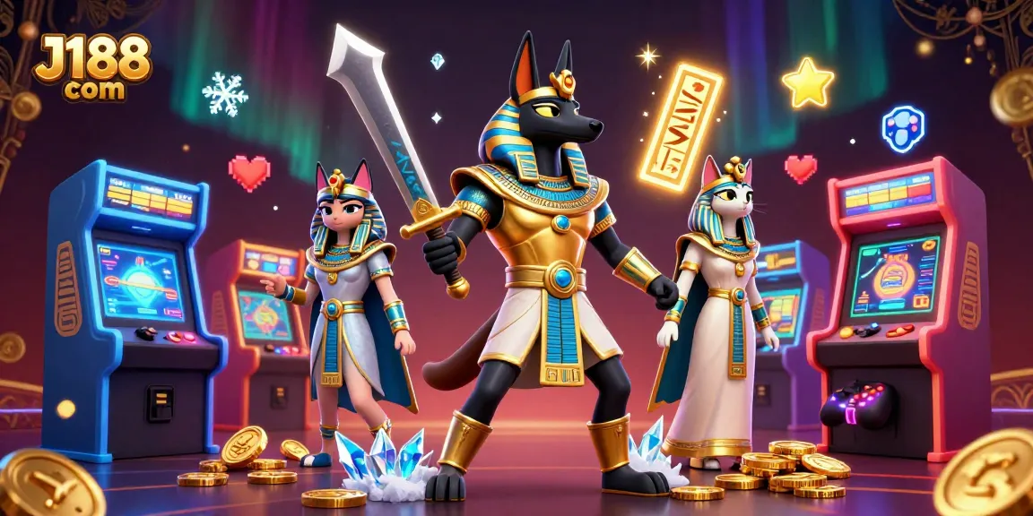 Experience thrilling gaming with J188 com, featuring an Egyptian warrior and vibrant casino elements.